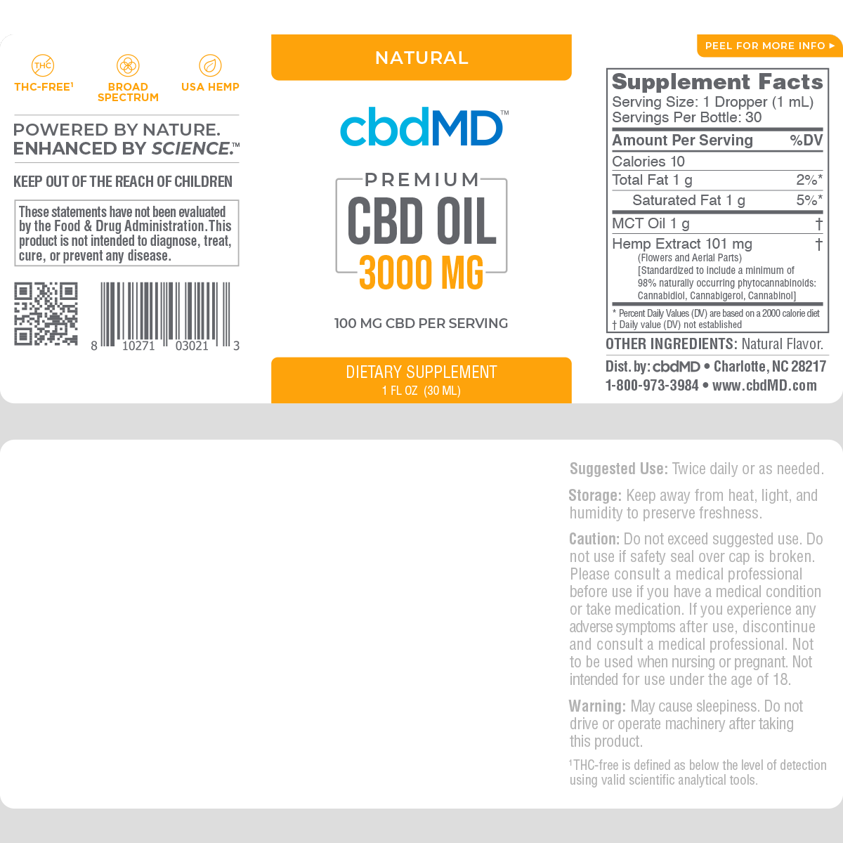 CBD Oil Tincture NATURAL - 3000 MG - 30 ML